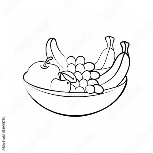 Of a fruit bowl containing bananas grapes apples cherries on vector