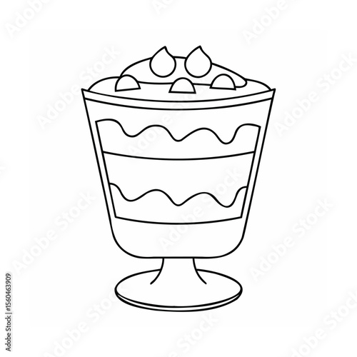 Handdrawn outline of a layered dessert in a glass with decorative toppings on food