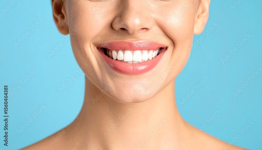 Obraz premium Young woman displaying perfect healthy smile with focus on beautiful teeth after professional whitening procedure