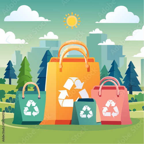 Eco-friendly lifestyle concept with reusable shopping bags