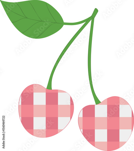 Checkered pattern on cherry. Checkered cherry is a trendy design element. Cute checkered modern cherry. Isolated vector illustration on transparent background.