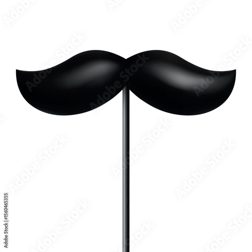 Vector 3d Realistic Black Mustache Prop on Stick, Isolated. Simple Mustache for Party, Photo Booth, Masquerade, Costume, Funny Carnival, Cosplay, Hipster Style
