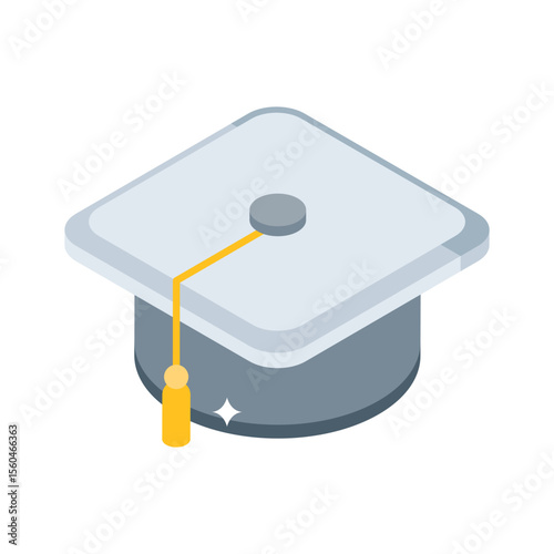 A modern isometric icon of a mortarboard graduation cap