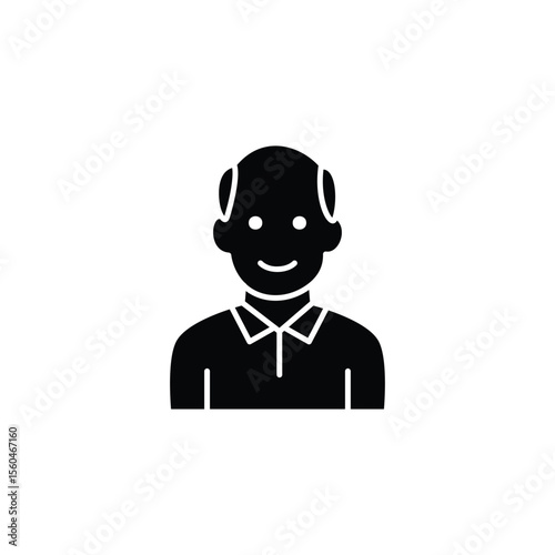 Simple black and white vector icon of a smiling senior man.