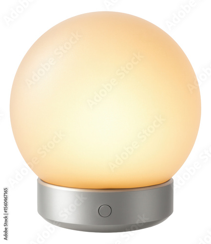 A glass orb smart nightlight with a warm glow, suitable for a cozy bedroom corner.