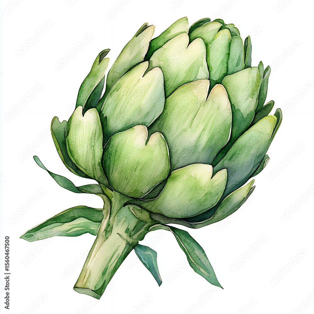 Watercolor Artichoke Painting Green Vegetable Illustration on White Background Watercolor Artichoke Painting Green Vegetable Illustration on White Background