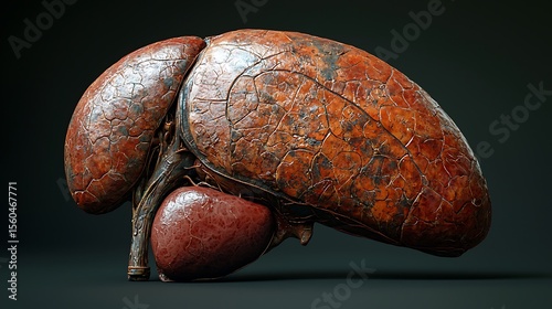 Detailed liver organ displaying possible pathology