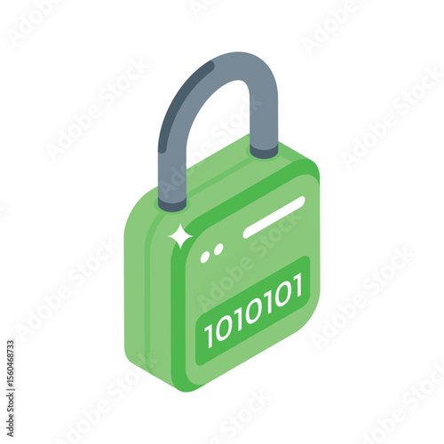 A captivating isometric icon of code encryption padlock