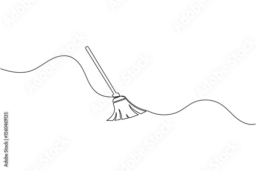 Continuous line drawing of broom cleaner tool minimalist home cleaning equipment outline vector