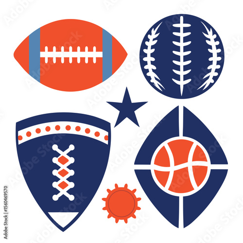 American Sport Icons Football, Baseball, Basketball, and More - Vector Graphic Design