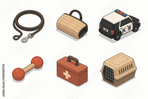 Isometric dog training and care equipment set with k9 unit