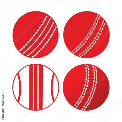 Cricket Ball Icon Set Red and White Illustrations for Sports Designs