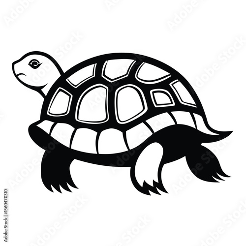 Elegant Black and White Turtle Illustration  A Stunning Vector Graphic of a Tortoise