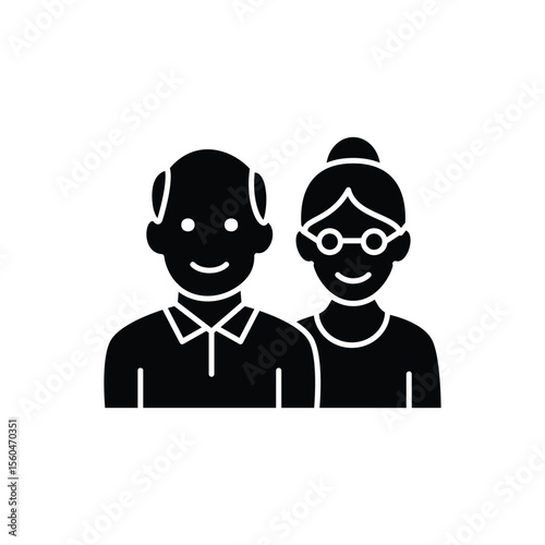 Black silhouette icon of an elderly couple, representing senior man and woman together