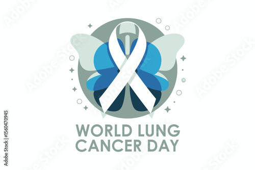 World lung cancer day circular emblem with ribbon and lungs design for hope and healing campaign august 1  