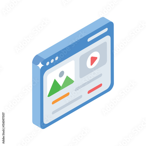 Trendy isometric icon of structured web content layout