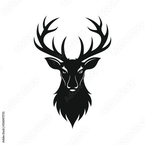 Majestic Stag Head Silhouette Elegant Black and White Deer Vector Illustration