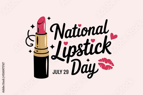 Round framed lipstick day badge with lipstick tubes and lips for beauty fashion event or girly celebration  