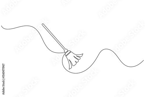 Continuous line drawing of broom cleaner tool minimalist home cleaning equipment outline vector