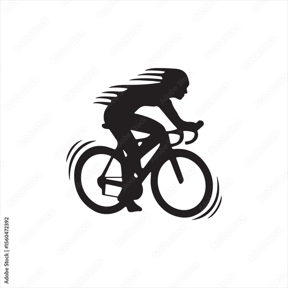 Fototapeta premium Dynamic Cyclist Silhouette: Powerful, Speed, Motion, Black and White Vector Graphic