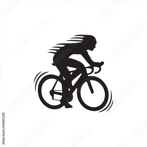 Dynamic Cyclist Silhouette: Powerful, Speed, Motion, Black and White Vector Graphic