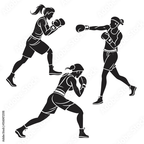 boxer players silhouettes vector