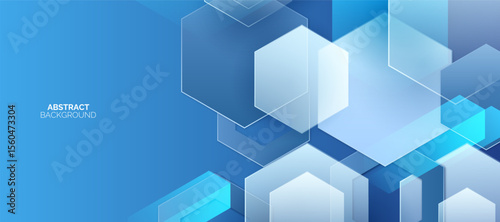 Blue abstract background with gradient hexagon. Modern  lines pattern. Futuristic technology concept.