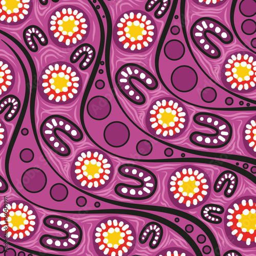 Bright magenta aboriginal dot style artwork illustration