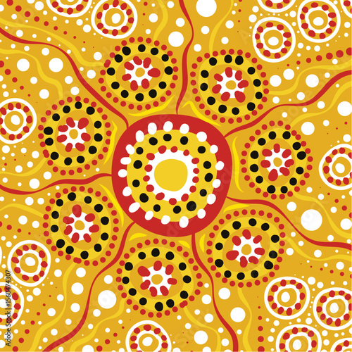 Radiating Community in Warm Aboriginal Design Illustration