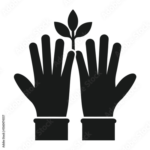Protecting New Growth Hands in Gloves Nurturing a Sprout, Symbol of Environmental Conservation and Sustainable Practices