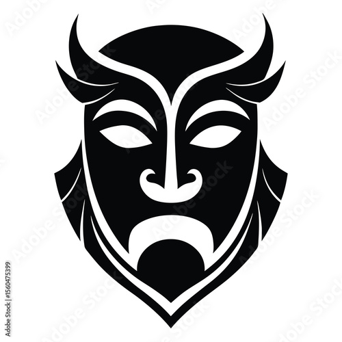 Stylized Tribal Mask Design Black and White Vector Illustration of a Ceremonial Face Mask