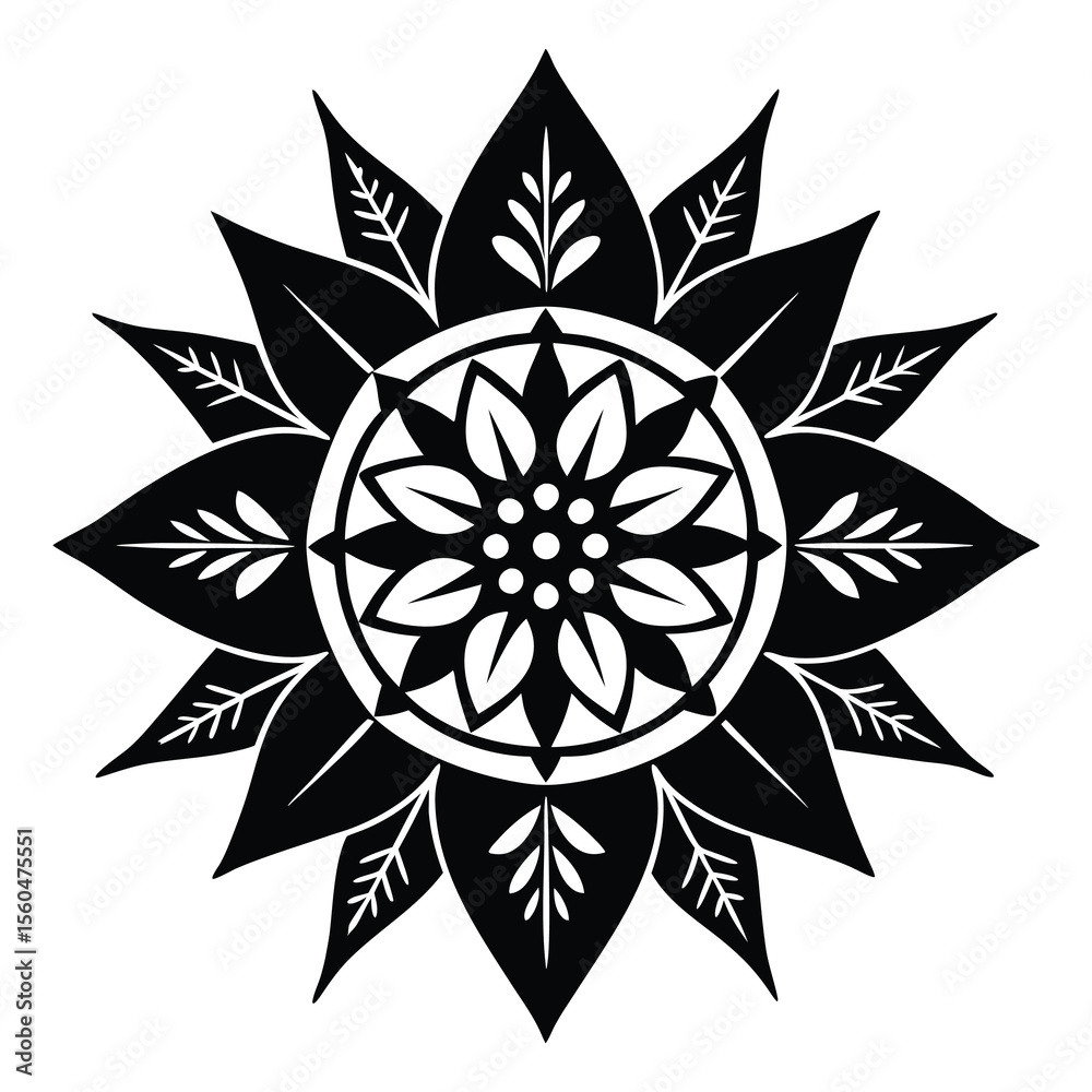 Obraz premium Elegant Black and White Floral Mandala Design Intricate Flower Pattern for Art, Print, and Decor