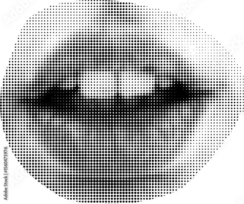 Halftone dot circle punk mouth cut out collage element isolated on white background. Woman girl avatars for mixed media decoration.