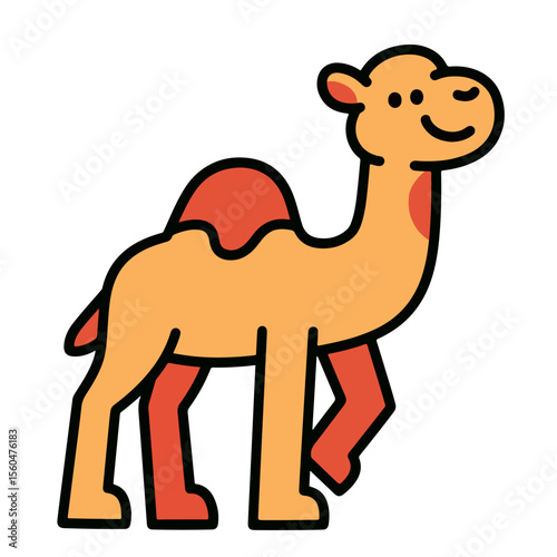Cute Cartoon Camel Illustration, Vector Design, Orange and Red