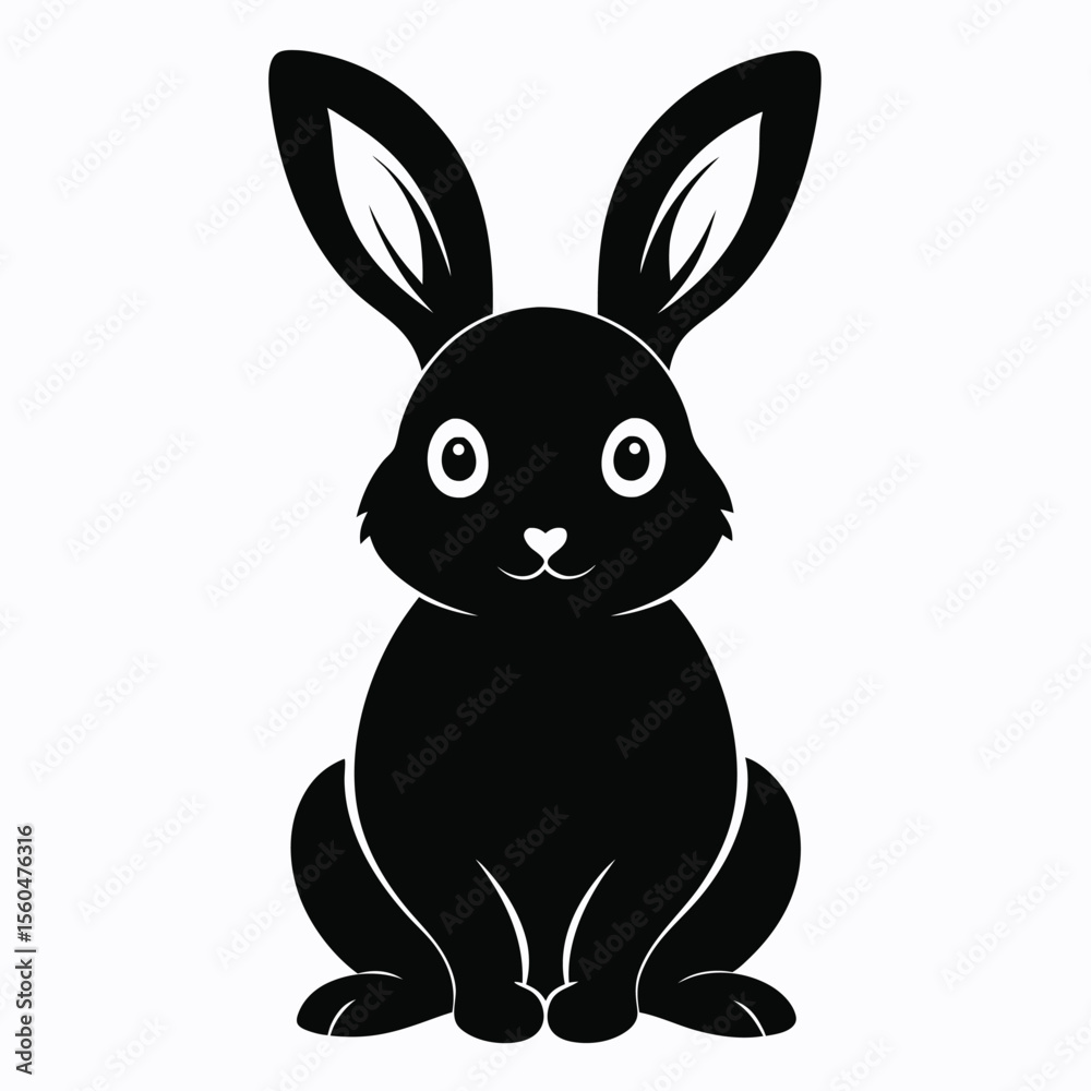 Obraz premium Adorable Black Silhouette of a Sitting Bunny Rabbit A Cute Cartoon Illustration Perfect for Easter, Spring Designs, and Children's Books