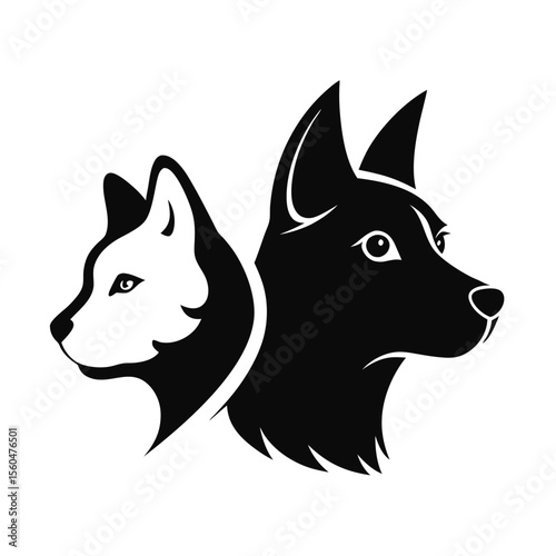 Majestic Canine Companions Husky and German Shepherd Dog Head Profiles in Elegant Black and White Illustration