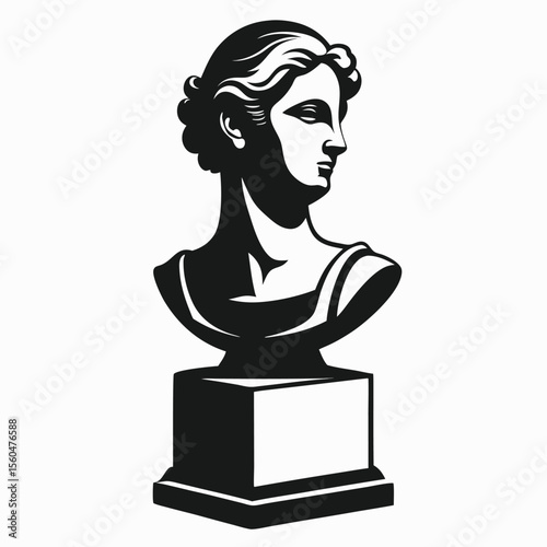 Elegant Black and White Illustration of a Classical Bust Sculpture