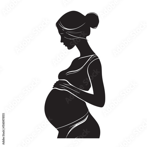 Vector art of a pregnant womans silhouette is isolated on white background, showcasing a beautiful and serene moment of motherhood