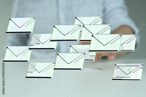 Person digitally handling a large number of emails.  Efficient inbox management.