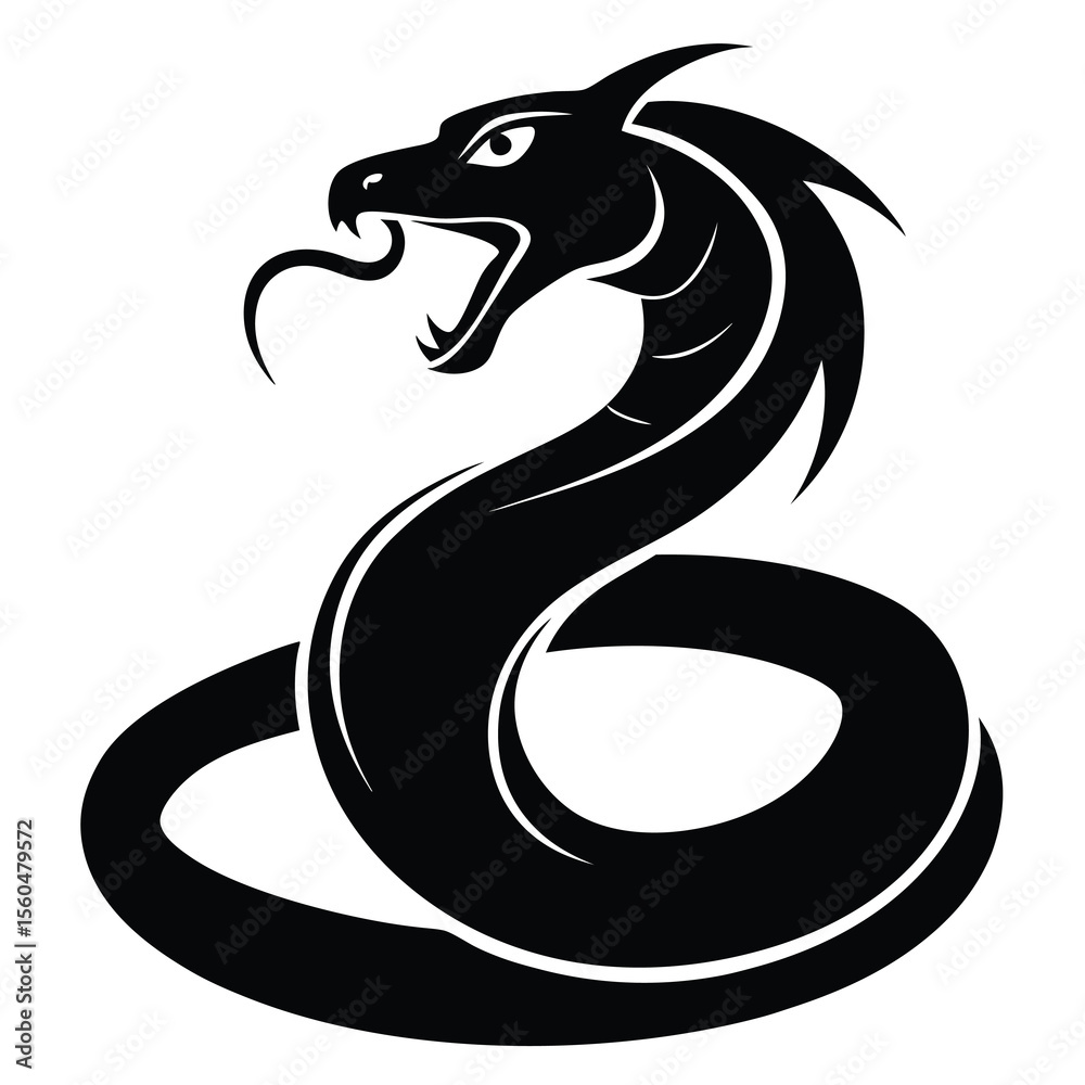 Fototapeta premium Majestic Black Dragon Illustration Powerful Serpent Design, Mythical Creature Art