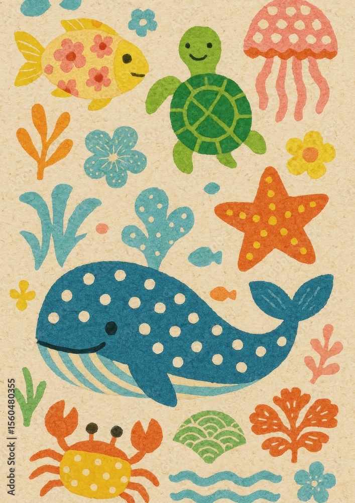 Fototapeta premium Colorful marine life illustration