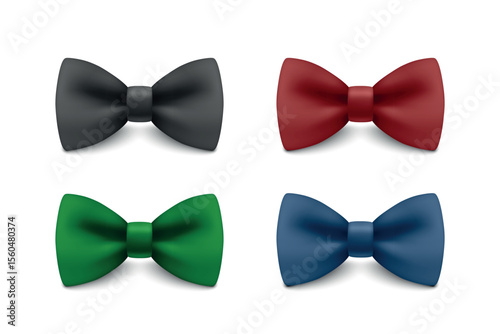 Vector 3d Realistic Bow Tie Icon Set. Elegant Classic Accessory for Men, Formal Attire, Wedding Style, Realistic Fashion Icons. Colorful Neckties Collection for Business and Special Occasion Design