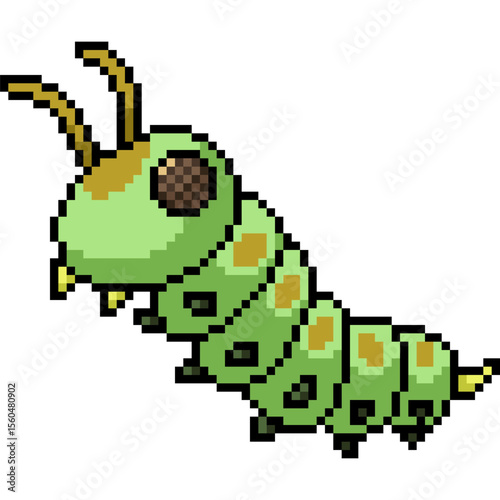 pixel art of baby kid green worm