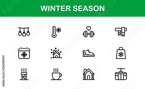 Winter wonderland icons: a modern line icon collection for cozy designs. This unique winter season line icon set offers professional, minimal graphics.