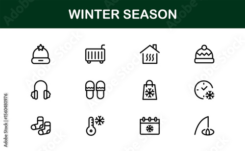 Winter wonderland icons: a modern line icon collection for cozy designs. This unique winter season line icon set offers professional, minimal graphics.