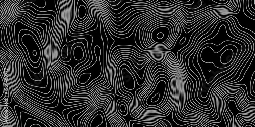 abstract topographic map with white contour lines  and black background depicting abstract terrain and elevation patterns.