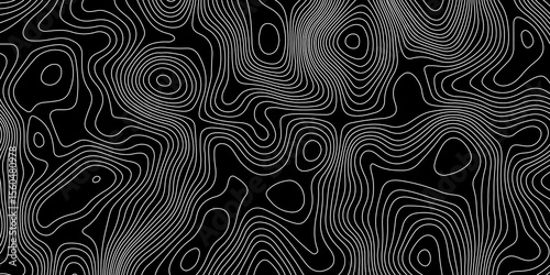 abstract topographic map with white contour lines  and black background depicting abstract terrain and elevation patterns.