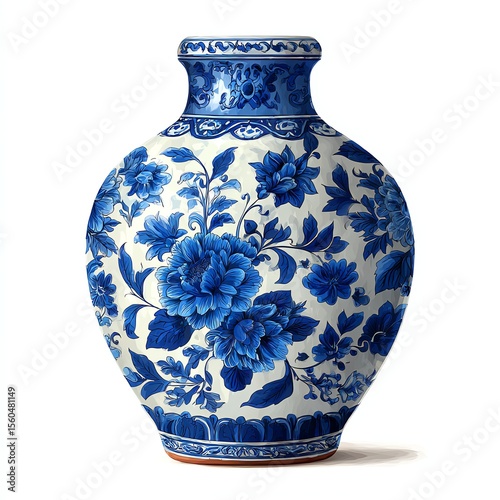Traditional blue and white floral vase design.
