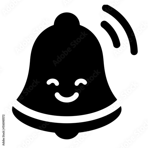 Happy Bell Notification Icon, Black Vector Illustration
