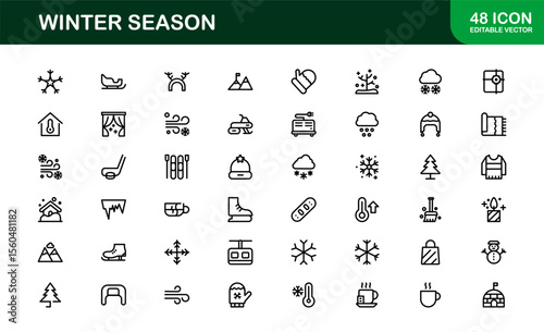 Winter wonderland icons: a modern line icon collection for cozy designs. This unique winter season line icon set offers professional, minimal graphics.